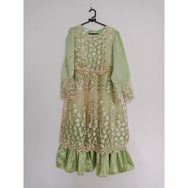 Baju Muslim Anak Dress Panjang Saten Brokat Party Dress