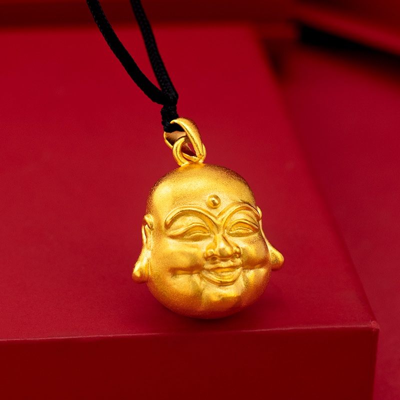 Kalung Liontin Buddha Maitreya Lapis Emas Emas Asli Kadar 375Gaya Korea Untuk Pria