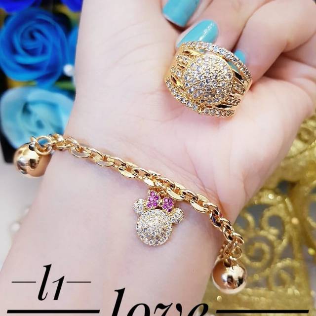 Xuping gelang dan cincin lapiz emas 24k 0454k