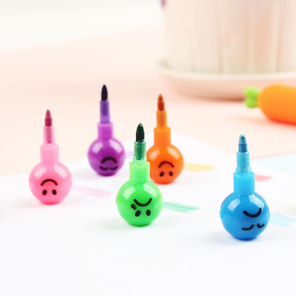 Timekey Pensil 7 Warna Motif Kartun Smiley / Grafitti Untuk Hadiah E6P5