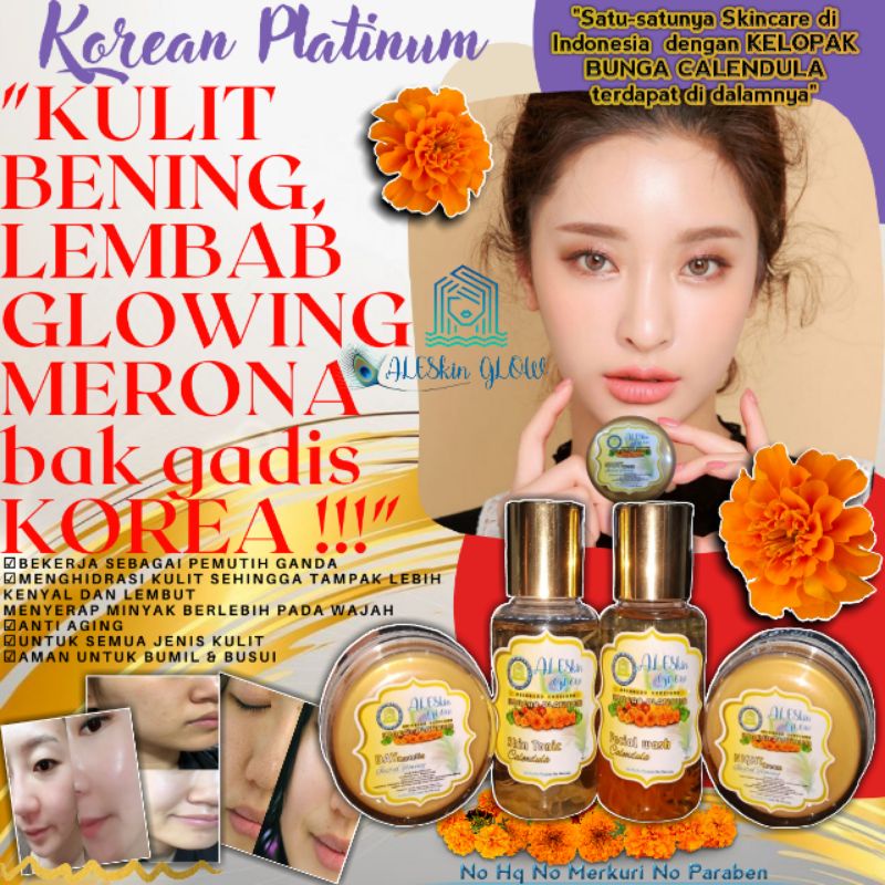 KOREAN PLATINUM ALESKIN GLOW Skincare Glowing-Paket Perawatan Wajah Korea-Cream Glowing