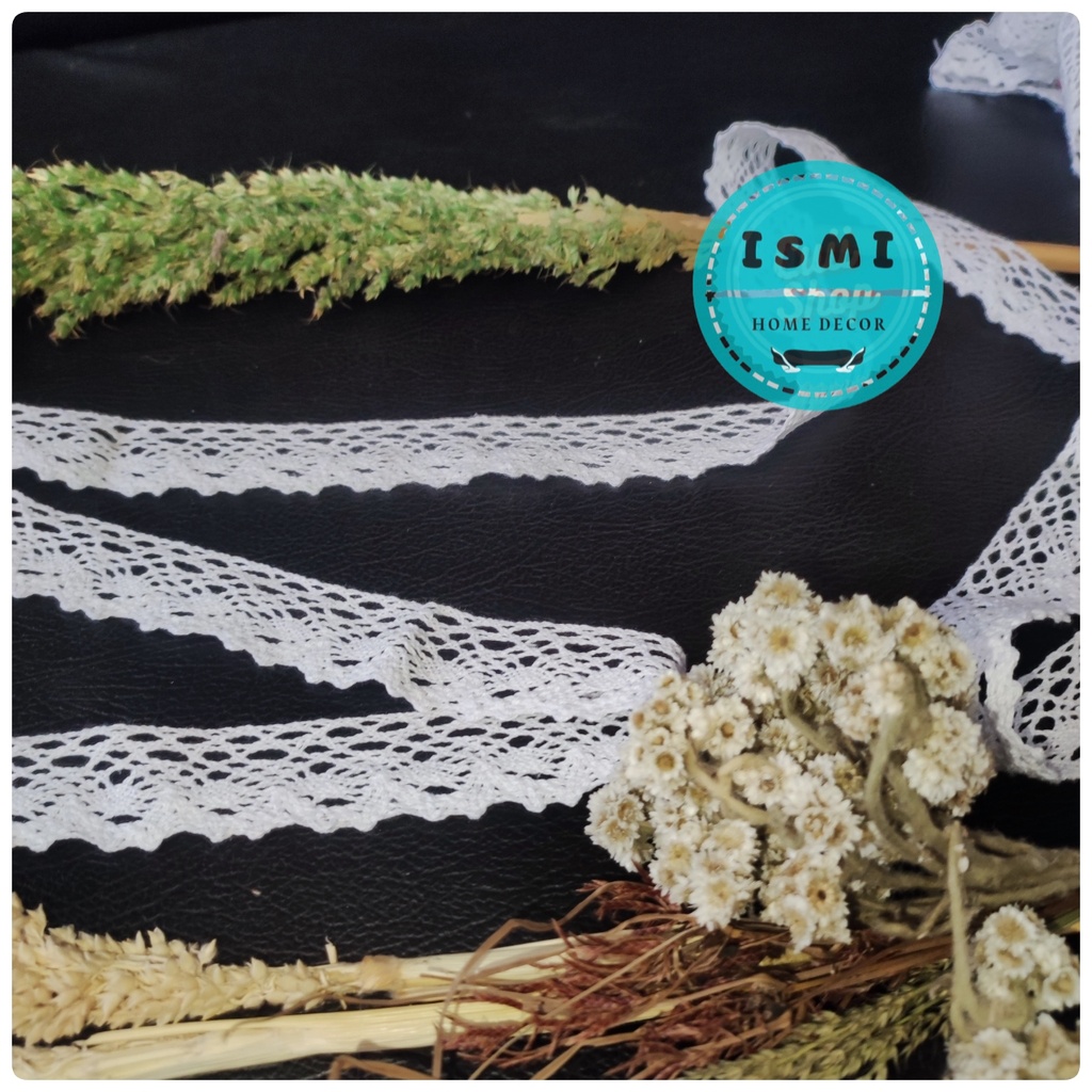 RENDA RAJUT Bahan Katun / Renda KAIT Warna Putih Lebar 3 cm Order Ecer Harga Meteran Cocok untuk Dre