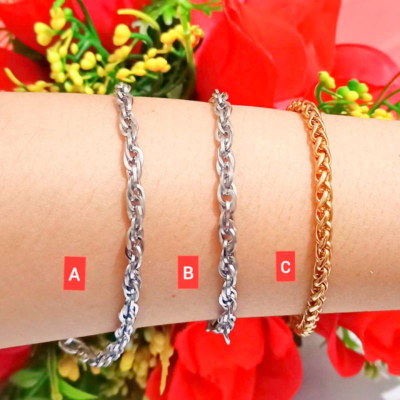 *COD* TITANIUM Gelang Rantai Pria wanita motif Kepang TIDAK LUNTUR,TIDAK KARAT