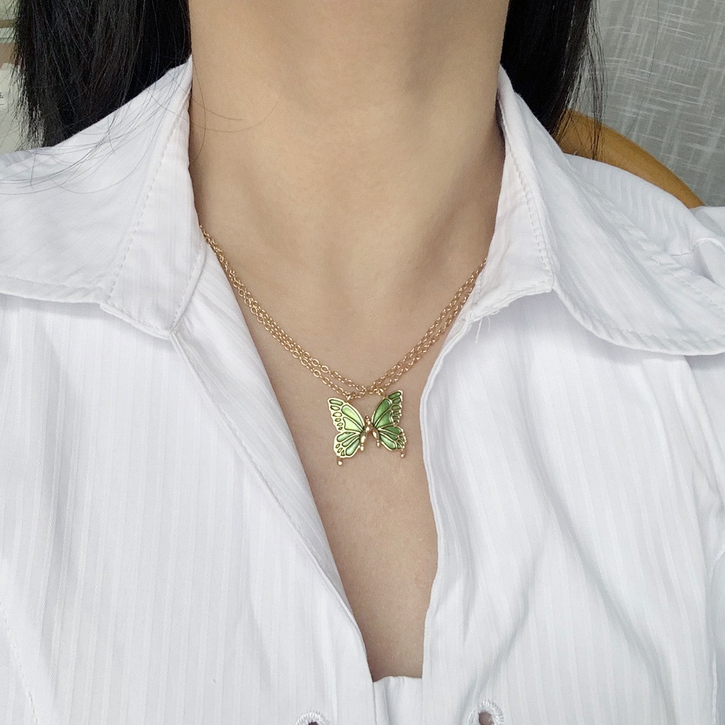 Butterfly Kalung Rantai Klavikula Dengan Liontin Kupu-Kupu Warna-Warni Untuk Aksesoris Wanita