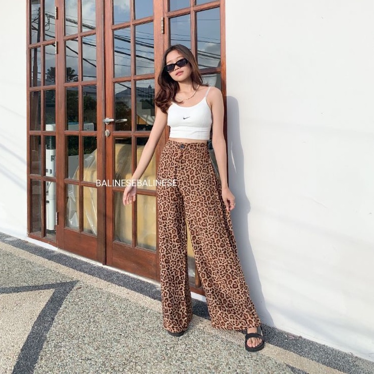 Celana Kulot Panjang Highwaist Leopard XL