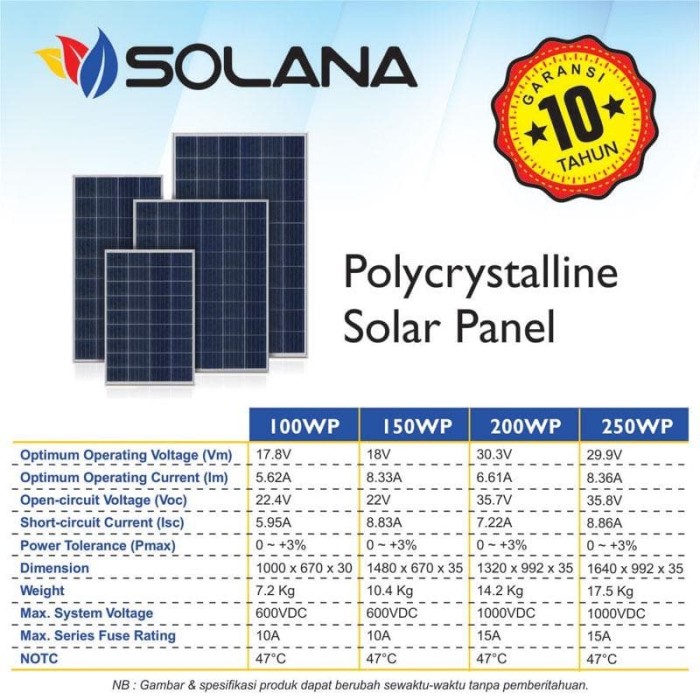 Solana Panel Surya Solar Panel Polycrystaline 100 WP