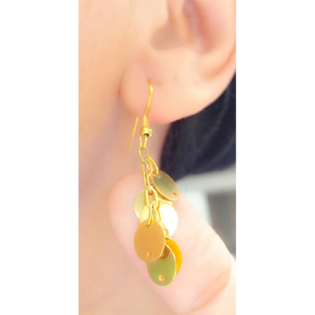 Anting gold titanium rumbai panjang