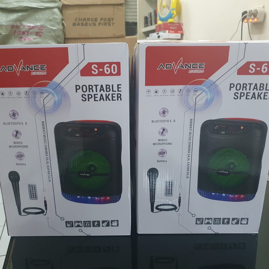 Speaker Bluetooth Advance S-60 Extra Bass | Advance S60 Speaker Portable Bluetooth 8 Inch + Microfone | Bisa Cod | FMS