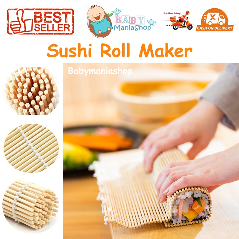 Cetakan Sushi Roll Mat Alat Pembuat Sushi Bambu Bamboo Rolling Mat Kimbab Penggulung Nasi Kepal Nori Onigiri Sushi Rice Mold Bento Maker ROLLER Tikar Bambu Alas Gulung Sushi