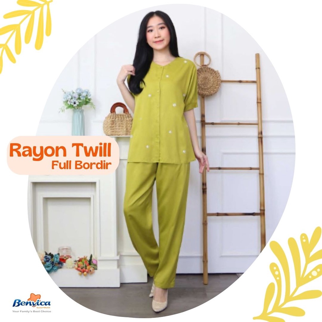 BAJU TIDUR CELANA PANJANG RAYON TWILL FULL BORDIR DAN MIX AMRO