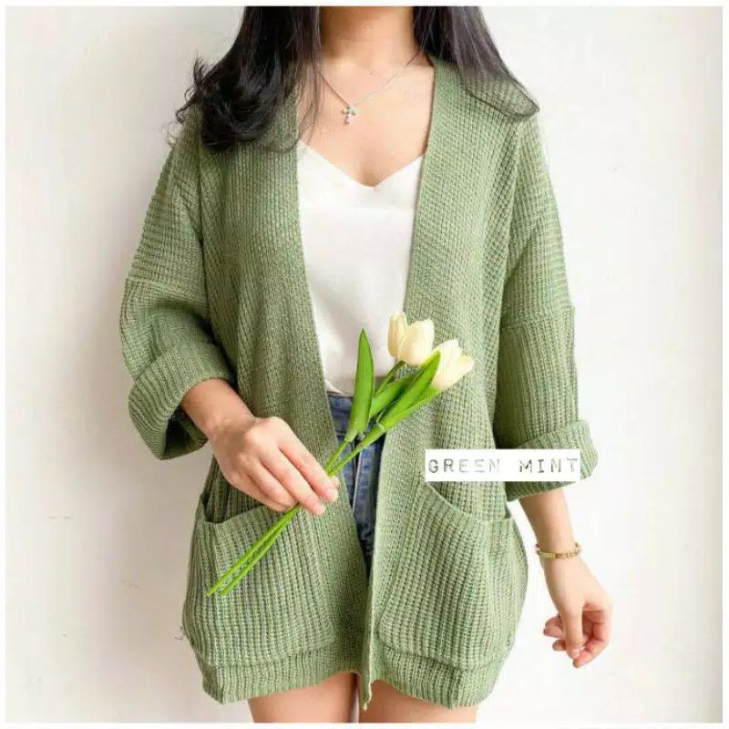 Syasweater -  LOCCY CARDY Cardigan Rajut Wanita Kardigan Tebal Oversize XL-hijau mint
