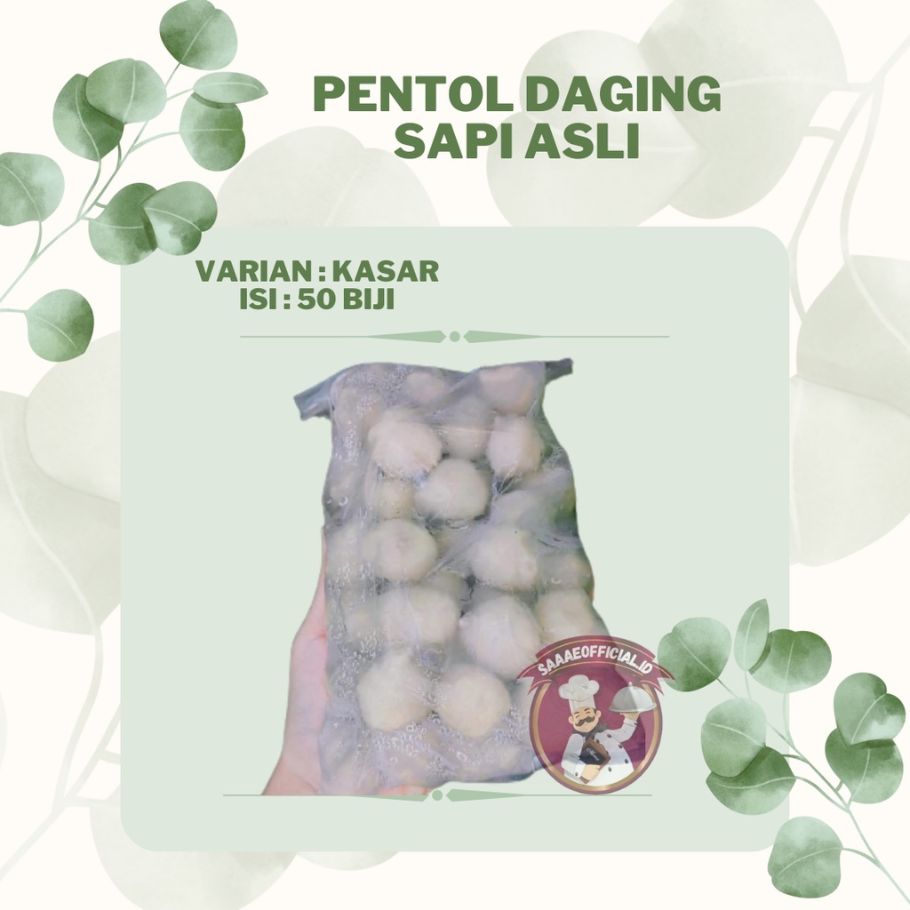 

Pentol Beku Daging Sapi Asli, Pentol Daging Sapi Varian Kasar, Pentol Beku Isi 50 Biji