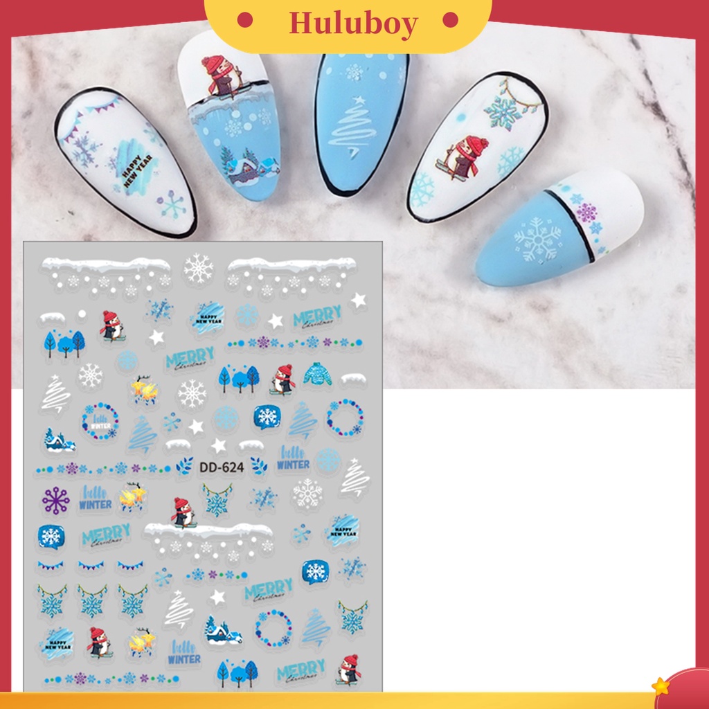 Huluboy Huluboy♡ Stiker Kuku Motif Natal / Tahun Baru Untuk Nail Art