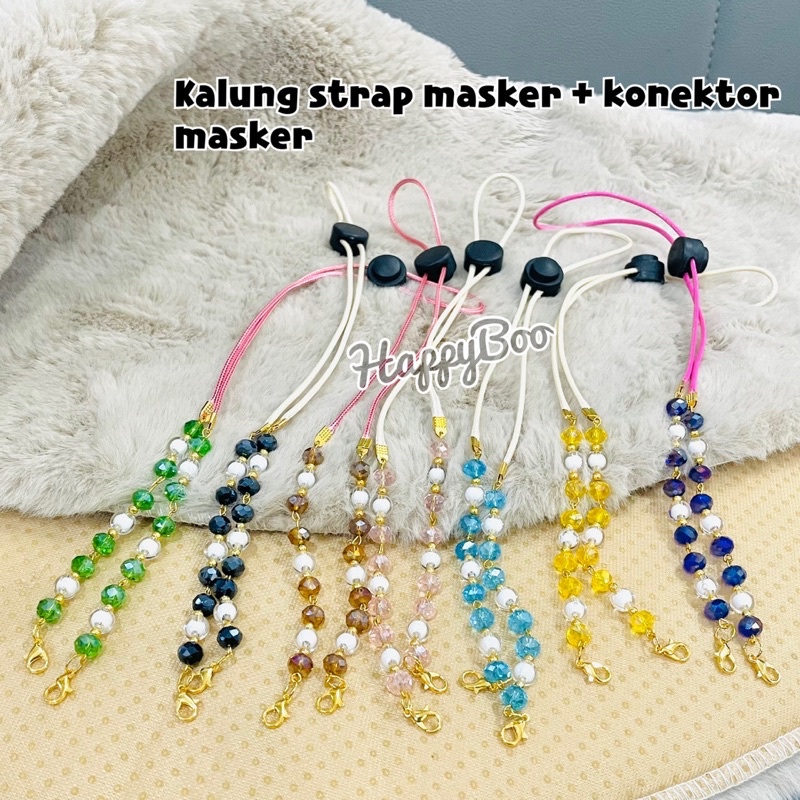 tali kalung strap masker + konektor masker hijab permata warna ceko 2 in 1 manik permata warna