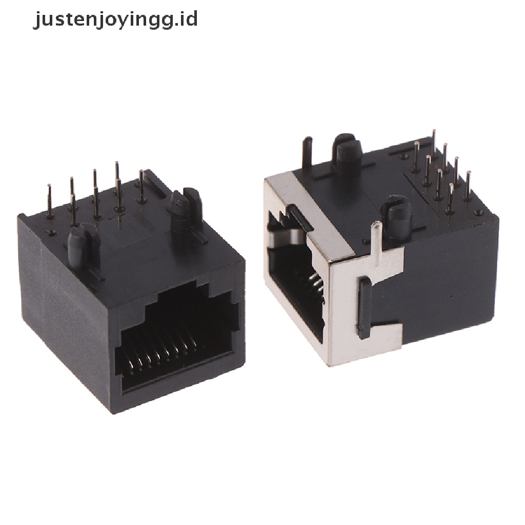 10pcs Konektor Papan Jack Female Sudut Kanan RJ45 8 Pin Bahan Metal 8P8C