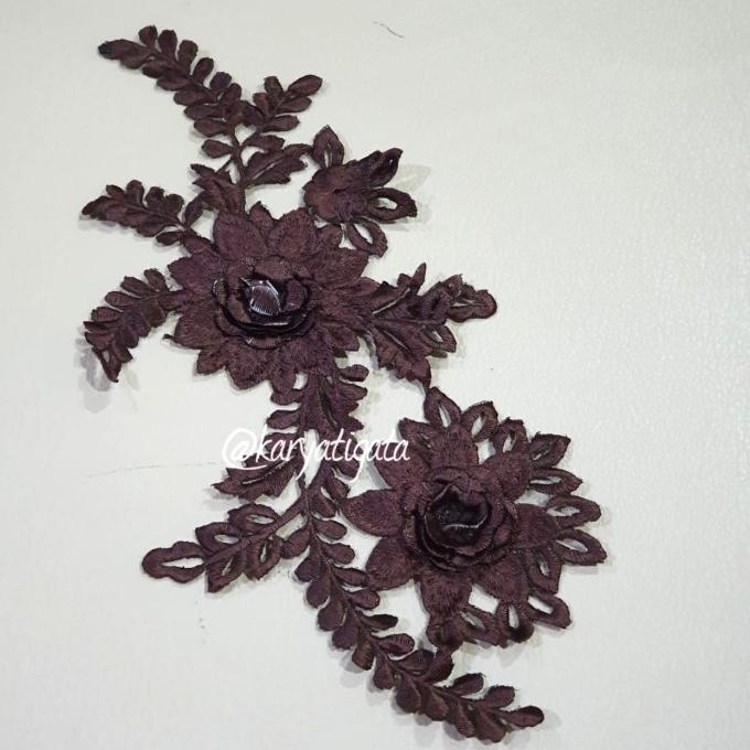best produk] Renda Aplikasi Bunga Bordir Coklat Tua