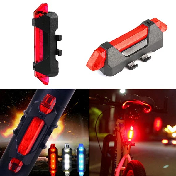 Lampu Belakang Sepeda 4 macam variasi LED Tail Light pasang di MTB Roadbike batere charger