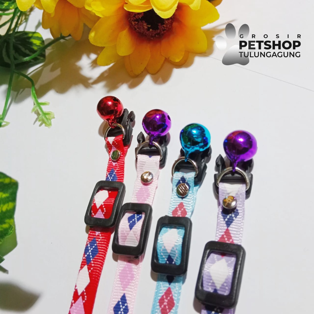 Kalung Kucing Motif Wajik 1 Lonceng 14ml Gelang Kucing Anjing