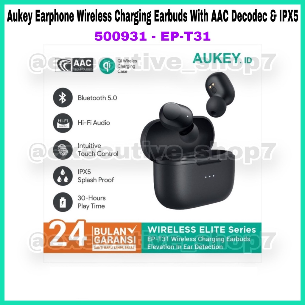 Aukey Earphone Wireless Charging Earbud with AAC Decodec &amp; IPX5 - EP-T31 - 500931