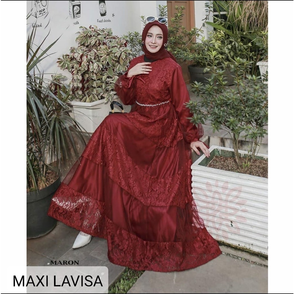 PCS MAXY LAVISA BRUKAT FASHION PAKAIAN WANITA DRESS GAMIS MAXI ED