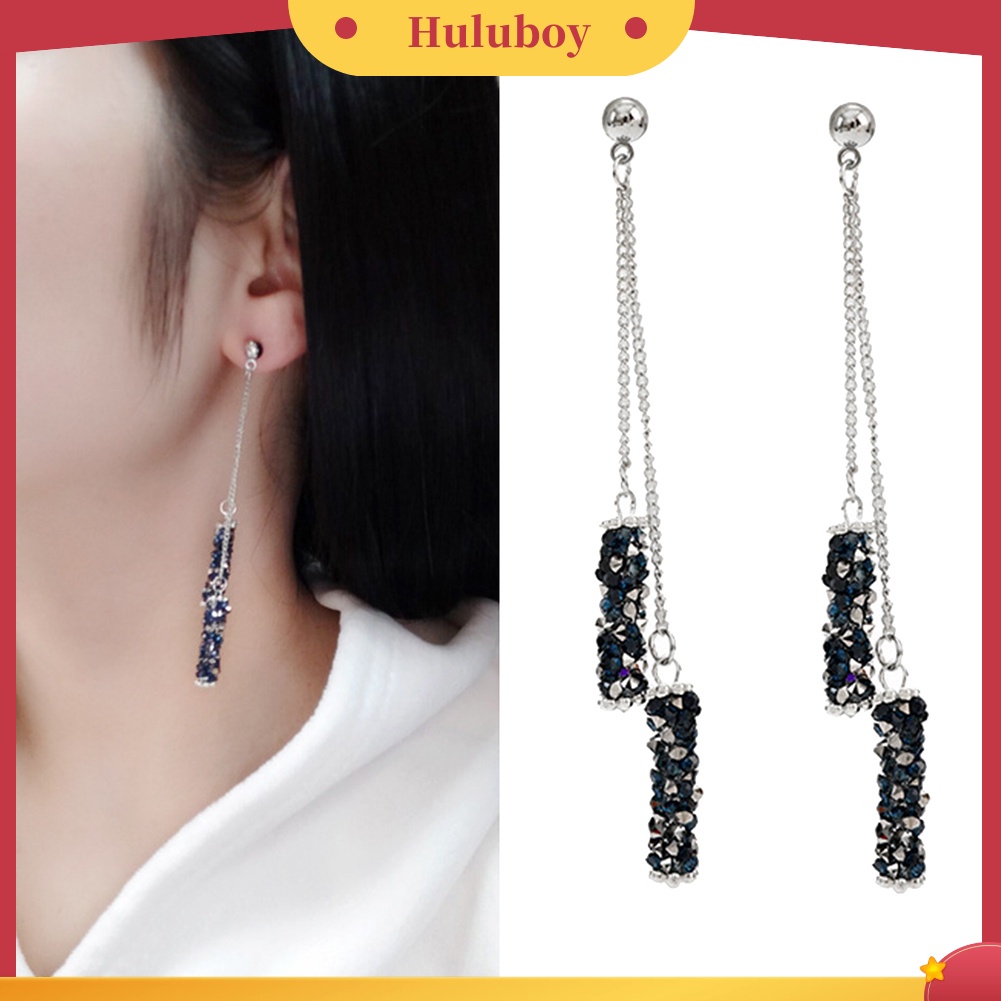 Hu Hu Hu Hu Hu Alat Bantu Pasang Kacamata♡ Anting Tusuk Gantung Bentuk Persegi Panjang Hias Berlian Imitasirumbai Gaya Mewah Untuk Wanita