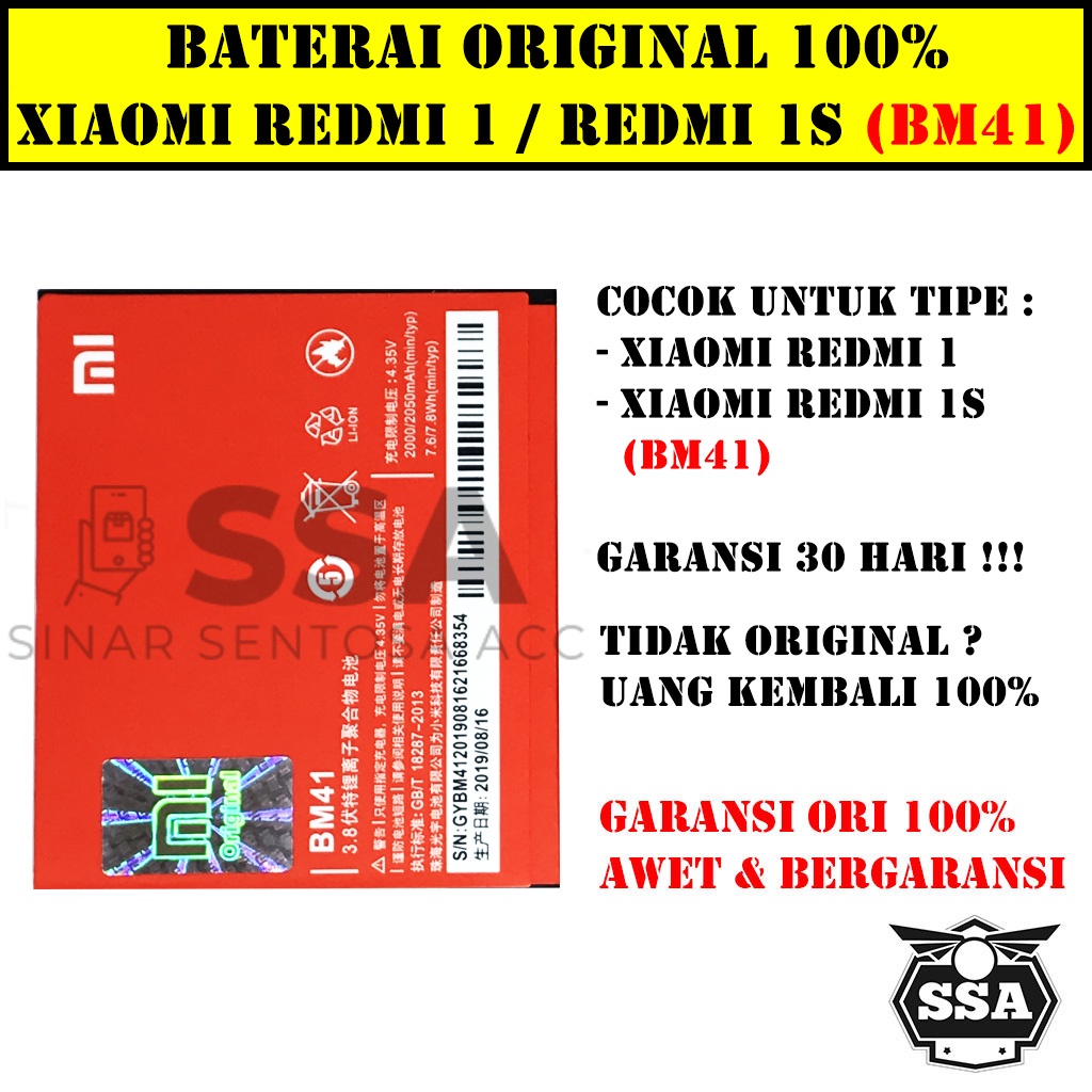 Baterai Original 100% Xiaomi Redmi 1 Redmi 1s BM41 BM 41 Battery Batu Batre Batrai Garansi ORI AWET