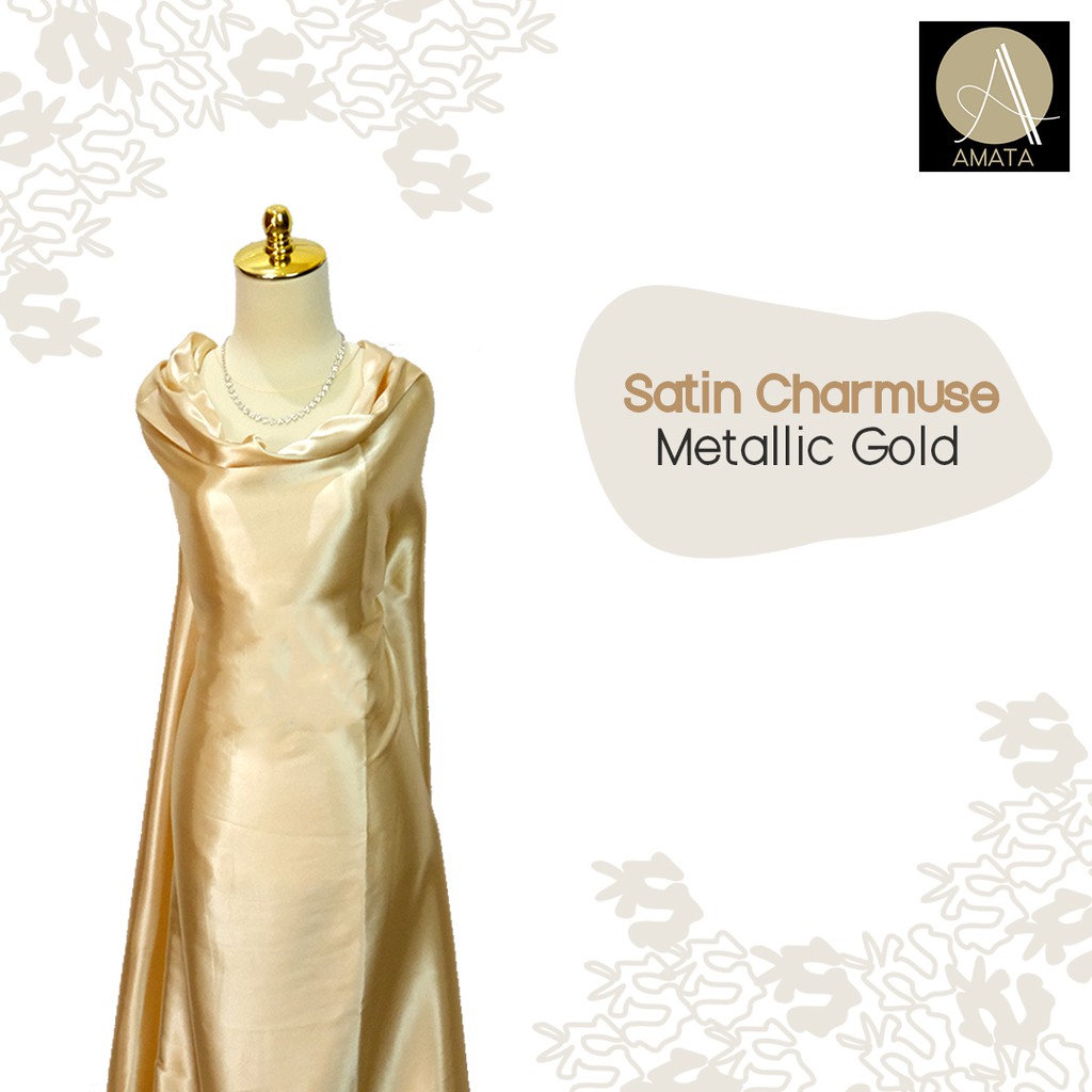 1/2 meter Kain Satin Charmuse / Sateen Silk Premium Metallic Gold Amata