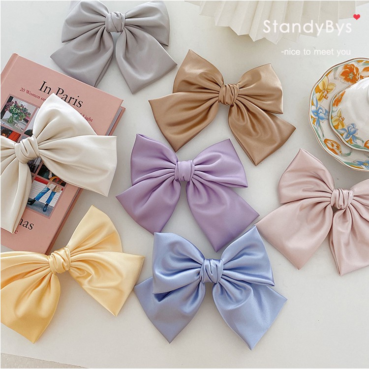 Jepit Rambut Model Pita Besar Bahan Satin Warna Lembut Jepit Rambut Model Pita Besar Bahan Satin Warna Lembut