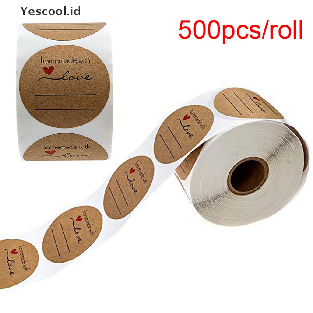 【Yescool】 500pcs/roll Kraft Paper Labels Sticker Homemade With Love Scrapbooking Stickers .