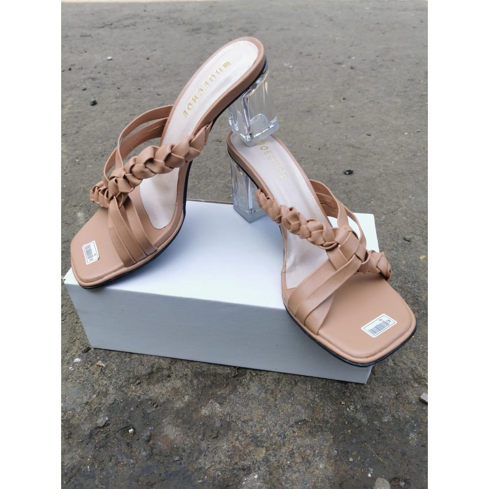 QZ - New !!! Ludya Heels Wanita Fashion Hak Kaca Model Kepang RW 14