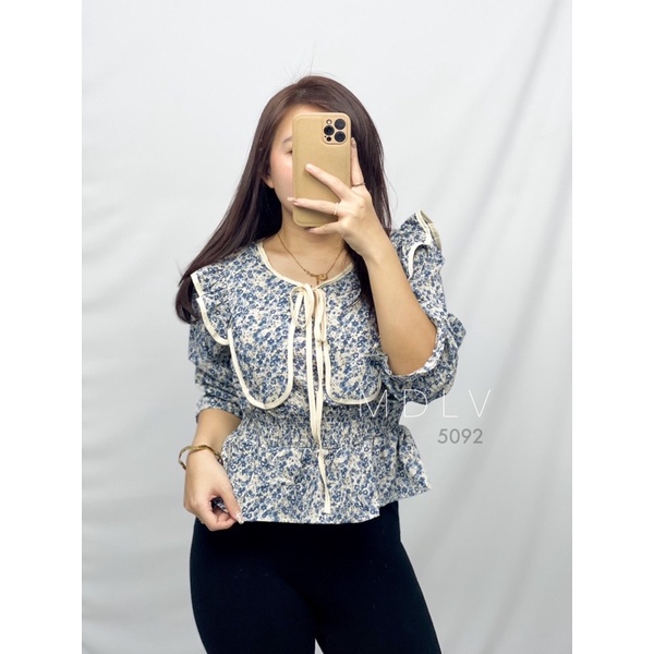 MDLV ~ 5092 marbied Big Collar Top Atasan Blouse Korea Look Fashion import