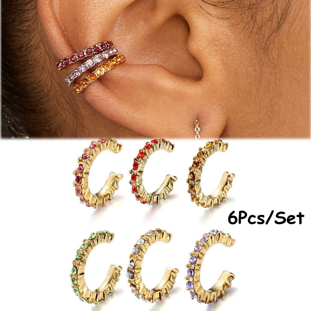 Nanas 6 Pcs/Set CZ Cuff Earrings Fashion Hadiah Perhiasan Tanpa Tindik No Piercing Earrings