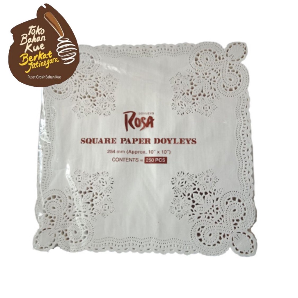 PAPER DOILIES ROSA 10 INCH SQUARE / ALAS KUE KOTAK 10 INCH