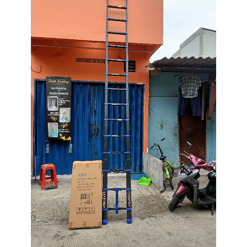 Tangga aluminium teleskopik 4,4meter (Biru)
