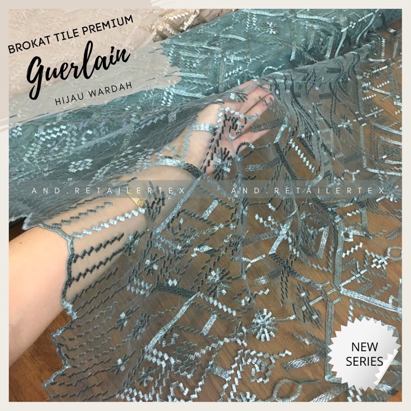 Brokat Bahan Kebaya Premium Motif Etnik Tile Bordir Guerlain Warna Hijau