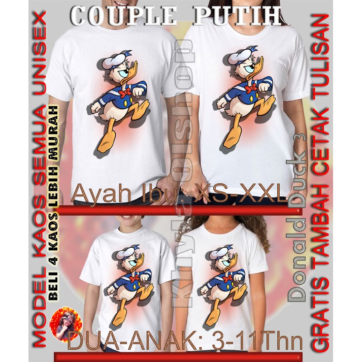 Tshirt couple Donald Duck untuk ayah ibu dan anak / kaos keluarga gambar Kartun Donal Bebek