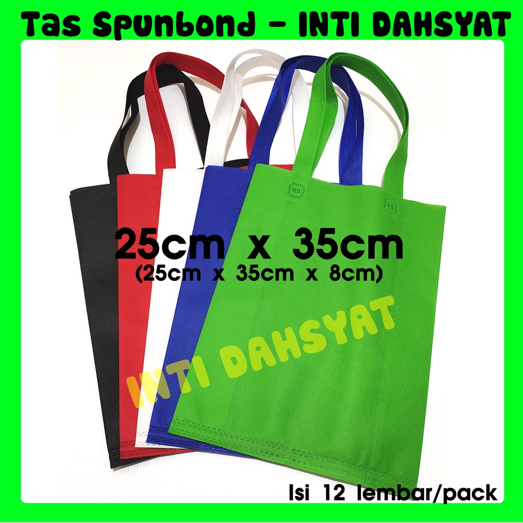 

Tas Spunbond Goodie Bag Non Wooven Handle Lipat Samping 25x35+8 (isi 12lembar/1Lusin) TERMURAH HLS bisa untuk SABLON Tulisan dan Logo