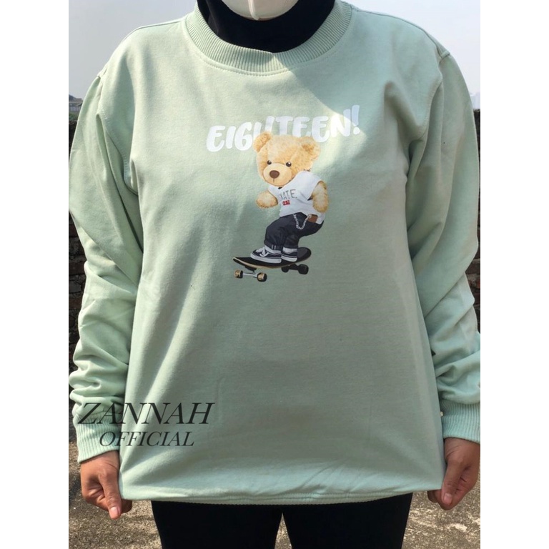 Zanah Sweatshirt Motif Eighteen Bearr Bahan Pleece Terbaru