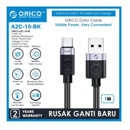 Cable charger Usb A to Type-c pd orico 1m 100cm 66w 6A 480Mbps fast charging aluminum braided A2c-10 - Kabel data Usb2.0 to usb-c 1 meter