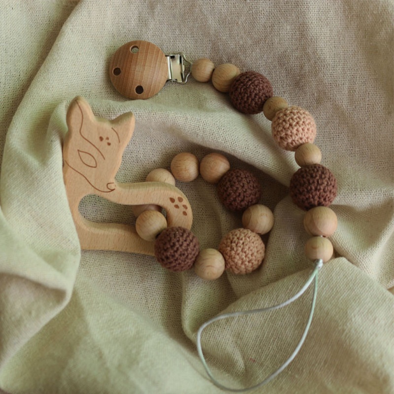 Mary 3pcs / Set Mainan Rattle / Teether / Gelang Tangan / Klip / Jepit Bahan Kayu Untuk Stroller Bayi