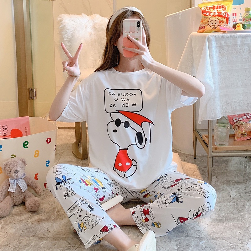 Setelan Piyama Lengan Pendek Baju Tidur Wanita Set Baju Tidur Wanita Dewasa Set Piyama Oversize-2