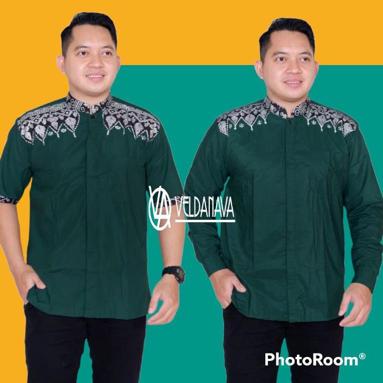 {ABU.01Jl22ᴱ} baju koko atasan muslim pria warna hijau botol batik veldanava