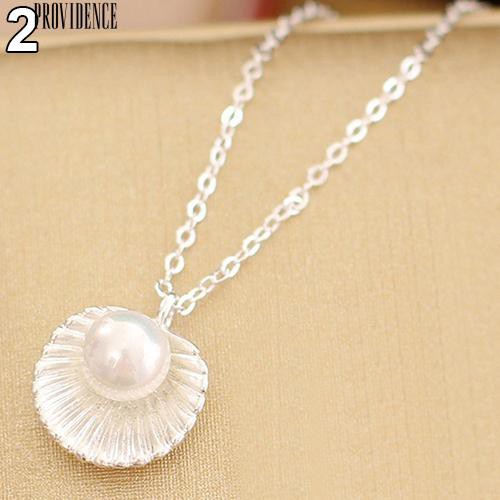 [Bayar Di Tempat]Elegan Faux Pearl Shell Charm Dipoles Kalung