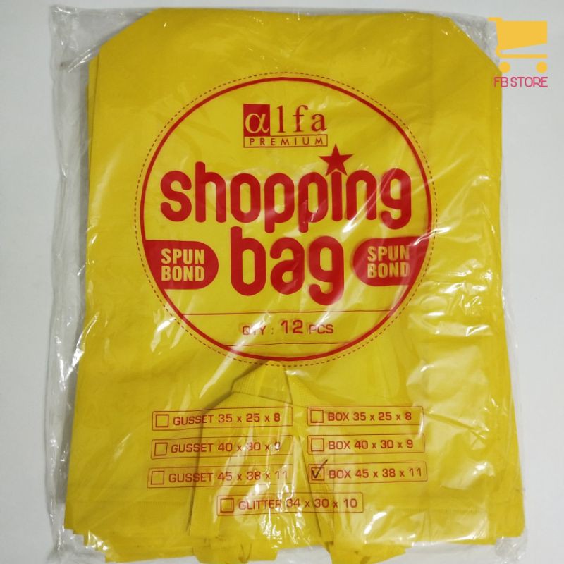 

tas spunbond / spunbound shopping bag 45x38x11 box 70gsm per pak per warna (12pcs)