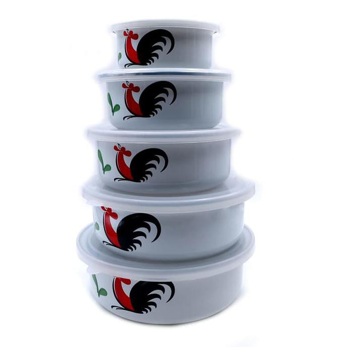 Kedaung 5 Mangkok Enamel Ayam Jago, Ki-B5 Mixing Bowl Set - Hne10798