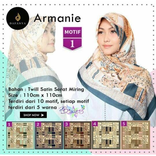 Jilbab Segiempat Armanie Satin Motif 1 by Dafanya - Hijab Scarf Murah