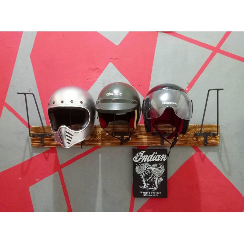 DCA / RAK HELM KAYU AESTETIK / RAK 4 HELM MIX KAYU / RAK SERBAGUNA