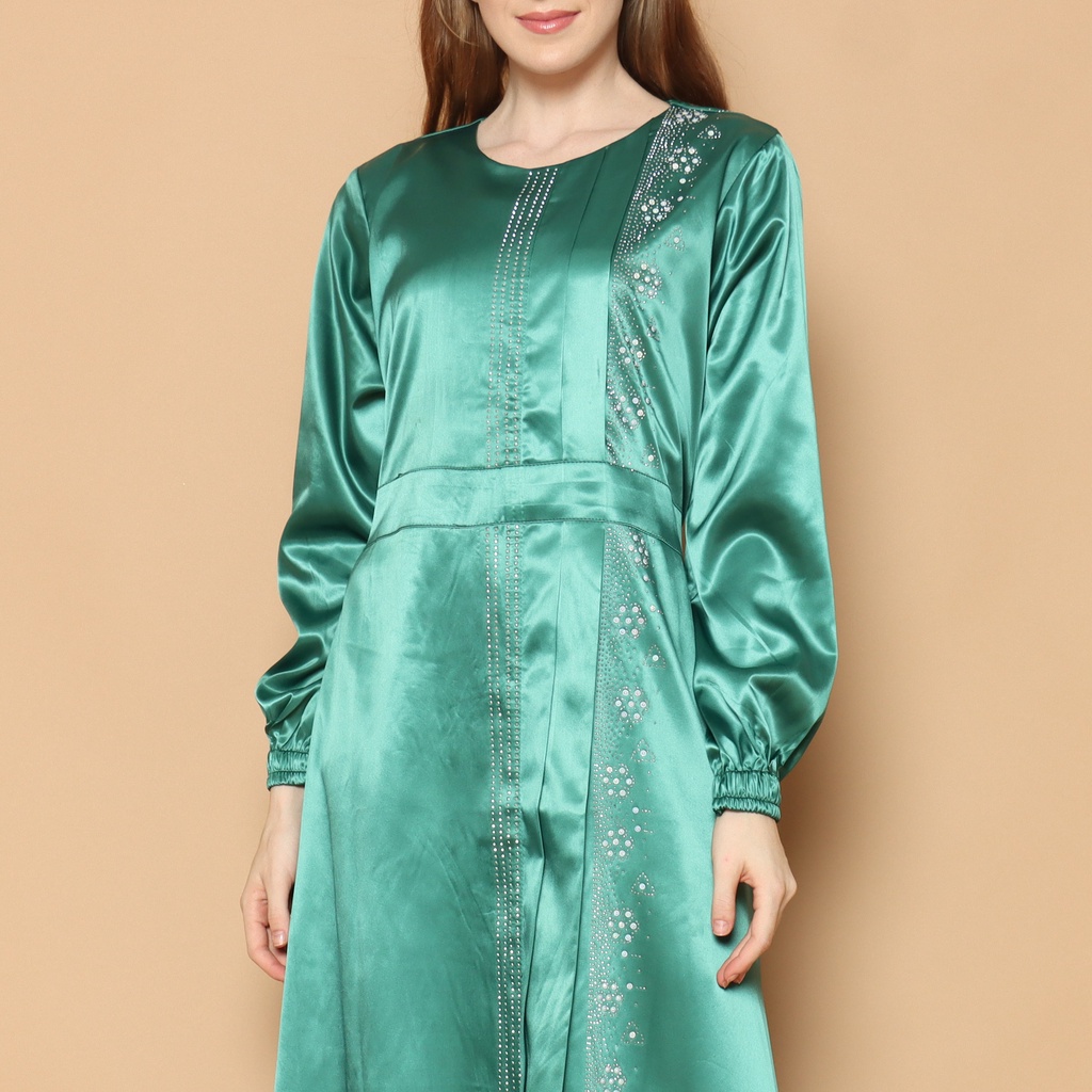 GAMIS SATIN SILK WARNA HIJAU / GAMIS PAYET MEWAH UNTUK PESTA / GAMIS WANITA MUSLIM