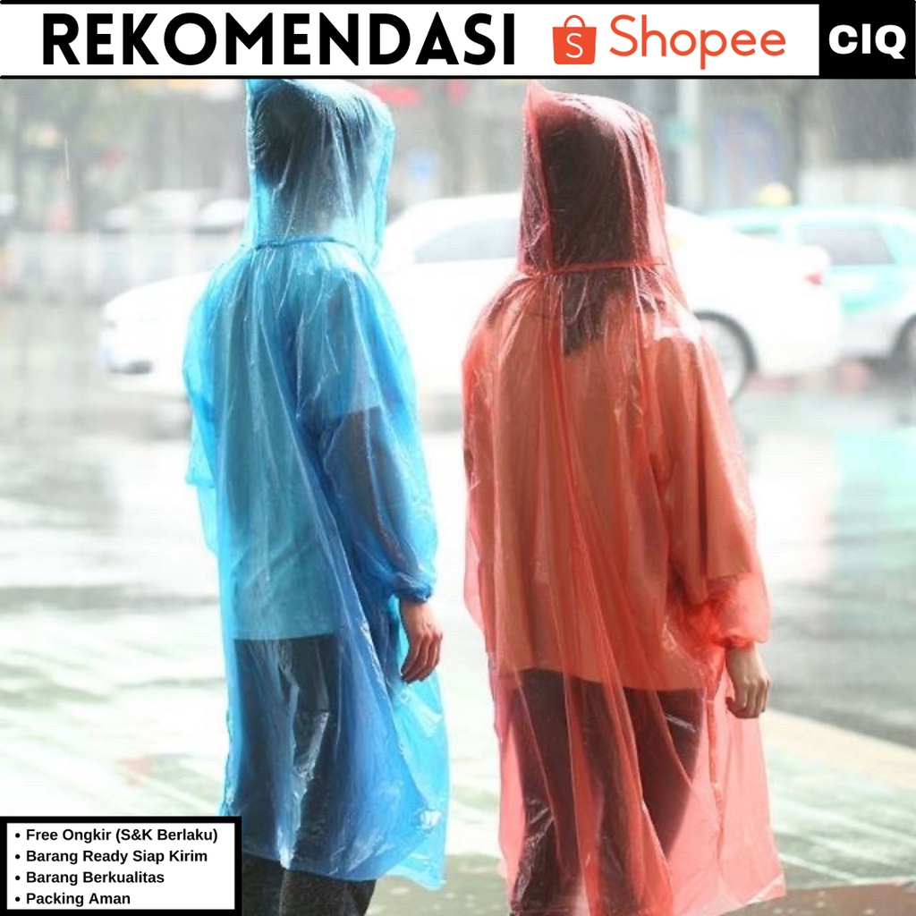 Jas Hujan Plastik LDPE Poncho Lengan Panjang Emergency Raincoat Raider