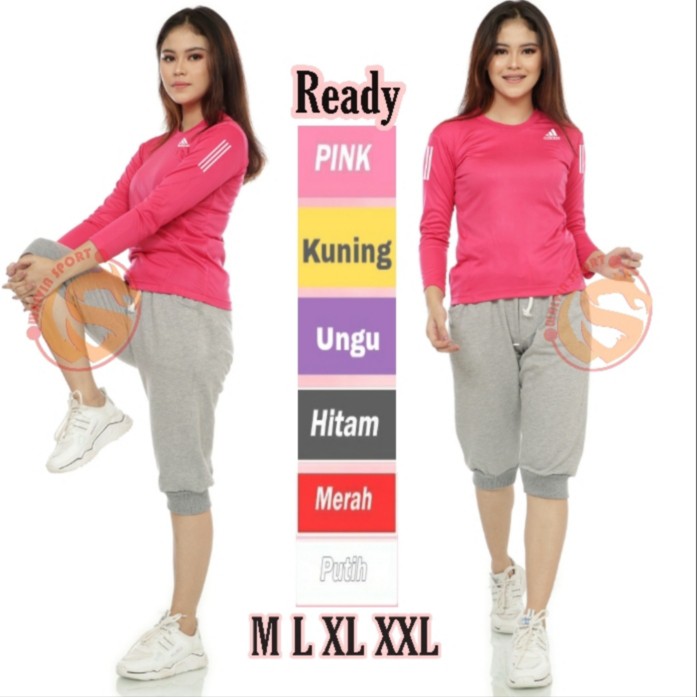 Baju Senam Wanita Jumbo Polos Kaos Senam Lengan Panjang Seragam Zumba Setelan Jumbo